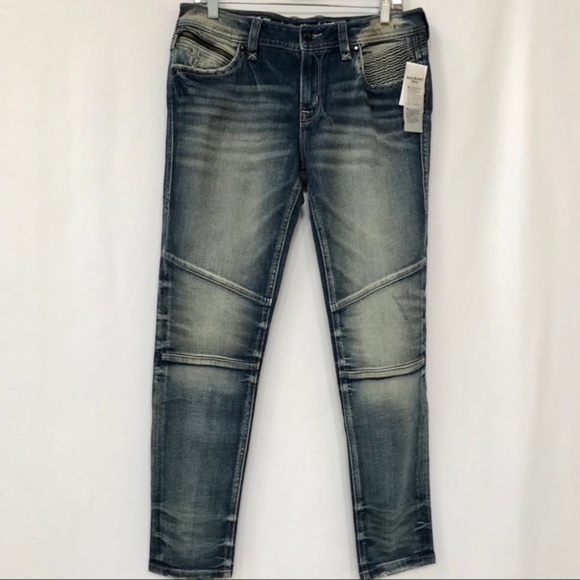 ROCK REVIVAL KAMIL SKINNY ZIPPER MOTO JEANS 30 - Picture 1 of 8